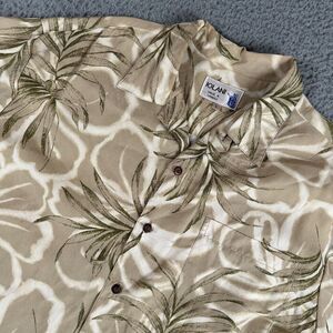 Vtg IOLANI Hawaiian Shirt Mens Large Button Up Beige Floral Hibiscus Loop Collar